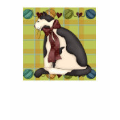 Kitty on Plaid with Balls of Yarn Border T Shirt