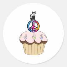 Kitty Peace Cupcake Round Stickers