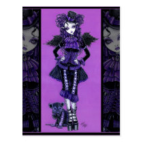 kitty, cat, lollie, gothic, purple, fairy, angel, faerie, violet, indigo, corset, victorian, couture, goth, fairies, Postcard with custom graphic design