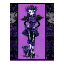 Kitty Purple Gothic Cat Victorian Angel Postcard