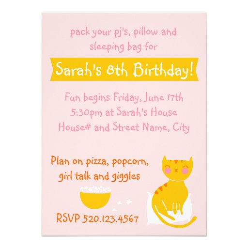Kitty Slumber Party Invitation