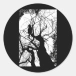 KITTY TREE SILHOUETTE B&W ROUND STICKERS