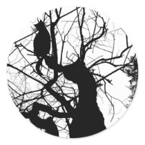 KITTY TREE SILHOUETTE B&W ROUND STICKER