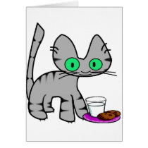 Kitty With Milk And Cookies Greeting Cards