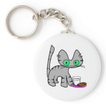 Kitty With Milk And Cookies Keychains