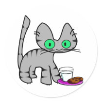 Kitty With Milk And Cookies Sticker