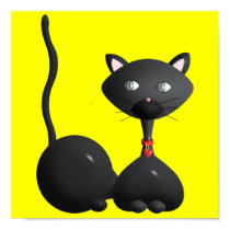 Kitty with red heart colllar on Yellow posters
