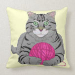Kitty with Yarn Throw Pillows