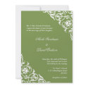 Kiwi green corner scroll script elegant wedding invitation