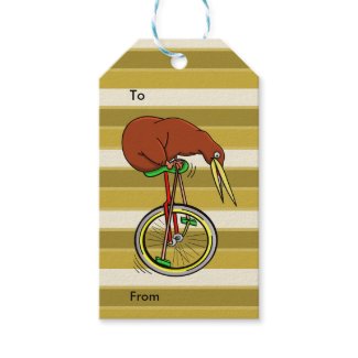 Kiwi Riding A Unicycle Funny Illustration Pack Of Gift Tags