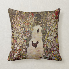 Klimt Garden With Roosters Pillow