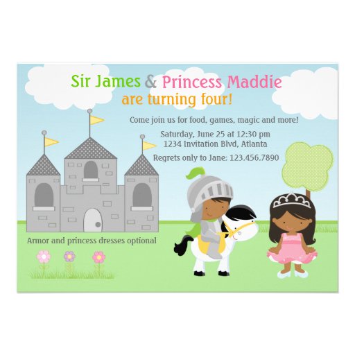 Knight and Princess Twins Joint Party Invitation