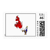 Knight Kicking Dragon Postage Stamps