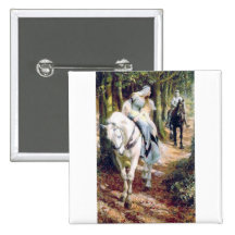 Knight lady white horse medieval romantic pinback button