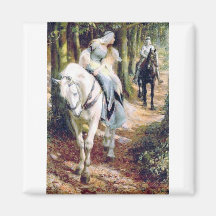 Knight lady white horse medieval romantic magnet