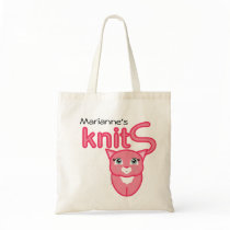 knit KITTY pink CAT personalized knitting tote Tote Bags