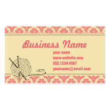 Knit Knitting Pink Damask Business Card