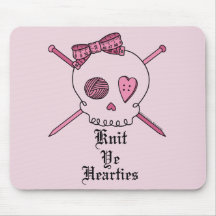 Knit Ye Hearties (Pink Background) Mousepads