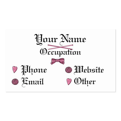 Knit Ye Hearties (Pink) Business Card Templates (back side)