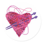 kniting heart round stickers