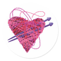 kniting heart round stickers