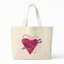 kniting pink heart canvas bags