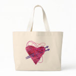 kniting pink heart canvas bags