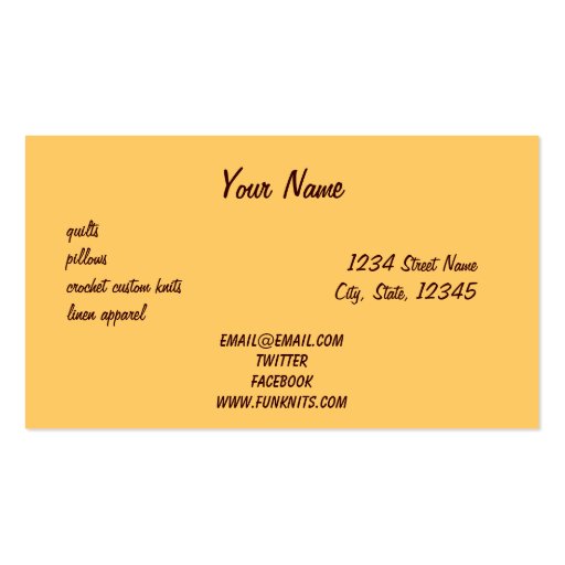 knits, crafts and crochet business card template (back side)