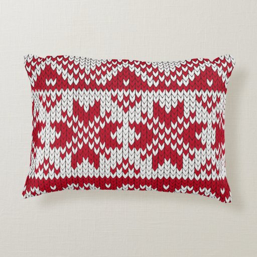 Knitted Xmas Pattern in Red & White Decorative Pillow Zazzle