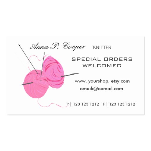 Knitter Yarn'n Needles Business Cards (front side)