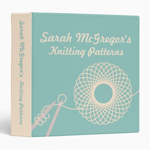 Knitters Knitting yarn pattern teal & cream folder Binder Zazzle