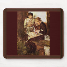 Knitting End Girl On The Bench By Leibl Wilhelm Mouse Pads