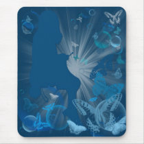 Knitting Girl Butterflies and Bubbles Mouse Pad mousepads