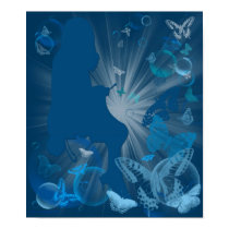Knitting Girl with Butterflies Small Poster posters