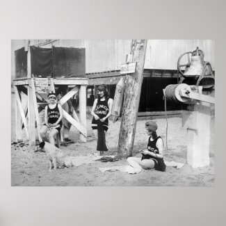 Knitting Lifeguards, early 1900s print
