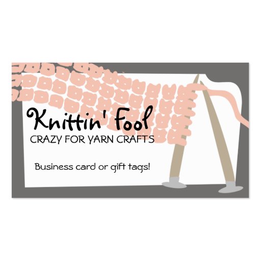 Knitting needles scarf pink grey business cards... (front side)