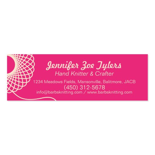 Knitting pink cream skinny business cards