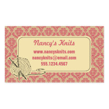 Knitting Pink Damask Business Card