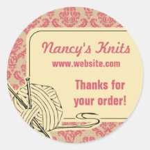 Knitting Pink Damask Label Sticker