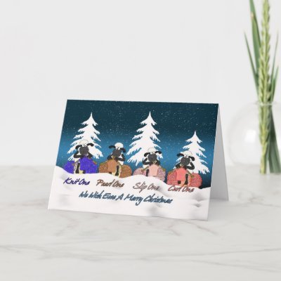 knitting sheep christmas greeting card - we wish e