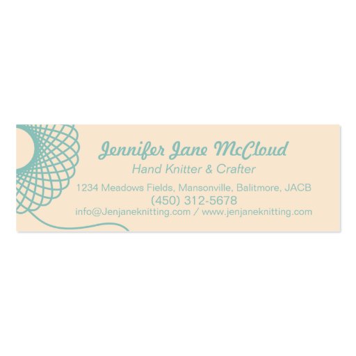 Knitting teal cream skinny business / sale cards business card (front side)