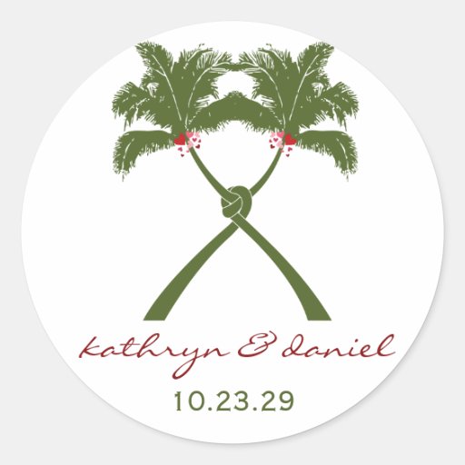 Knot Palm Trees Beach Tropical Wedding Modern Chic Round Stickers