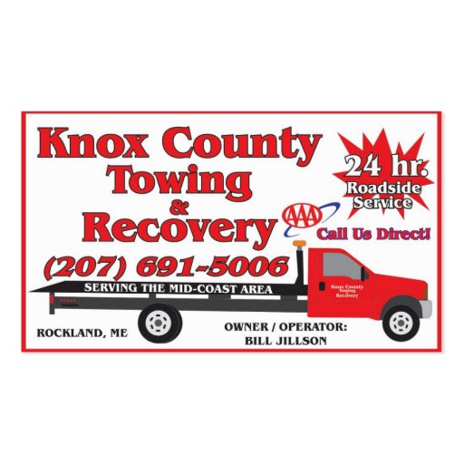 Knox County Towing AAA Business Card Template (front side)