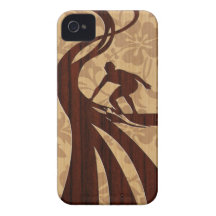 Koa Wood Surfer Surfboard iPhone 4 Cases