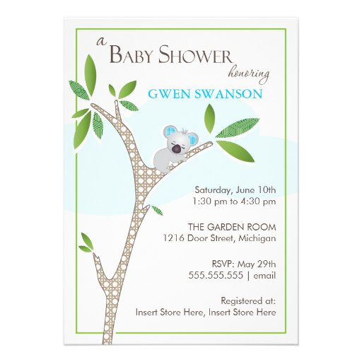 Koala Bear - Boy Baby Shower Invitations