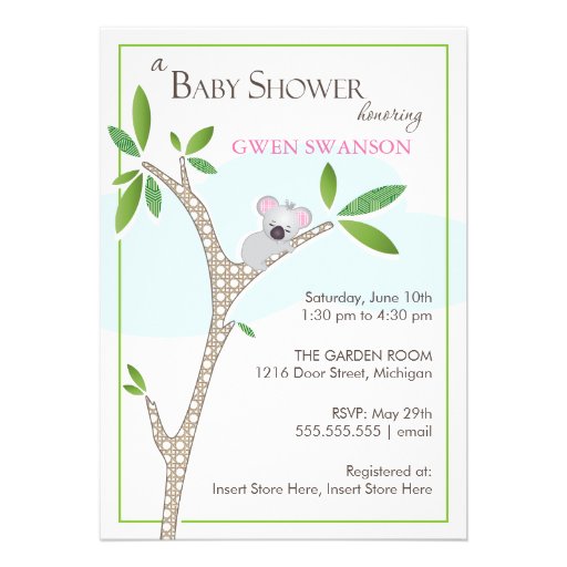 Koala Bear - Girl Baby Shower Invitation