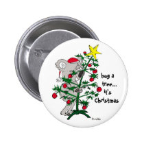 Koala bear hugging a Christmas tree buttons