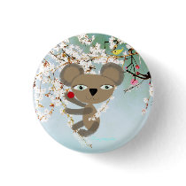 Koala Tender little cute Bear Cherry Bird Button by Rupydetequila Koala Tender little cute Bear Cherry Bird Button