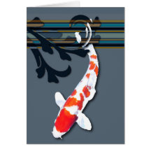 Kohaku Koi in Decorative Pond Plants Greeting Cards
