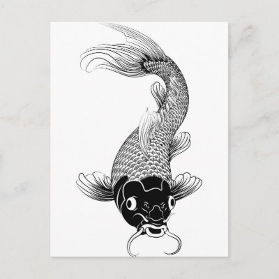 A beautiful koi carp fish illustration in monochrome